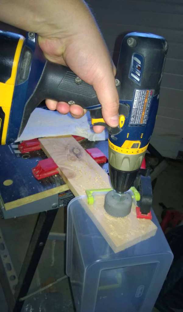 Mark the entry point for the guide bit with a Sharpie to keep the hole centered. When drilling, don't push too hard and allow the drill to do it's work. Be careful that the bit doesn't heat up too much, as if it does, it can melt the plastic. Use a piece of wood underneath to drill into  and for support.